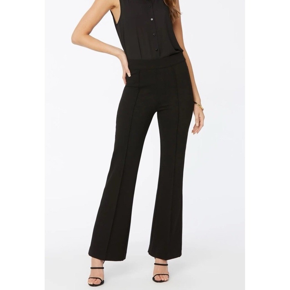 NYDJ Sculpt Her Pull On Wide Flare Leg Work Office Black Pants Womens Small